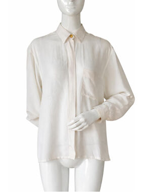 Vintage CELINE Silk Blouse Ivory Minimalist Paris Shirt
